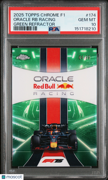 Oracle Red Bull Racing 2025 Topps Chrome Formula 1 Green Refractor PSA 10 04/99