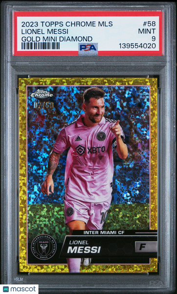 Lionel Messi - 2023 Topps Chrome MLS Gold Mini Diamond PSA 9 2/50 02/50