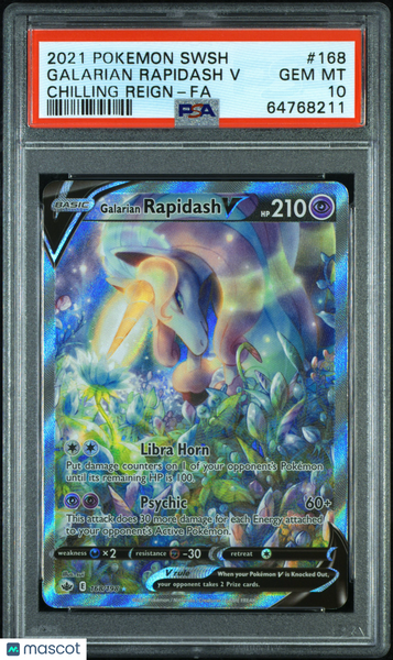 2021 Pokemon Sword & Shield Chilling Reign Galarian Rapidash V PSA 10 #168