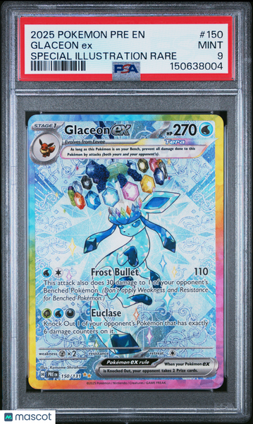 2025 Pokemon Prismatic Evolutions Glaceon EX Special Illustration Rare PSA 9 150