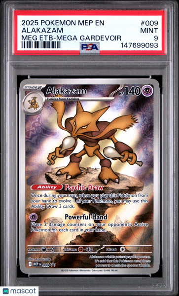 2025 Pokemon Mep EN-Me Black Star Promo Alakazam Etb-Mega Gardevoir PSA 9 #009