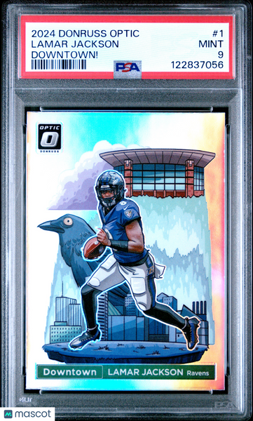 Lamar Jackson - 2024 Panini Donruss Optic Downtown! PSA 9 Case Hit