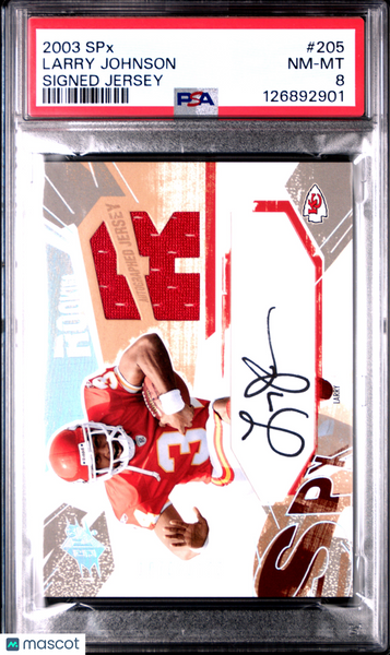 Larry Johnson - 2003 SPX Signed Jersey PSA 8 1070/1100