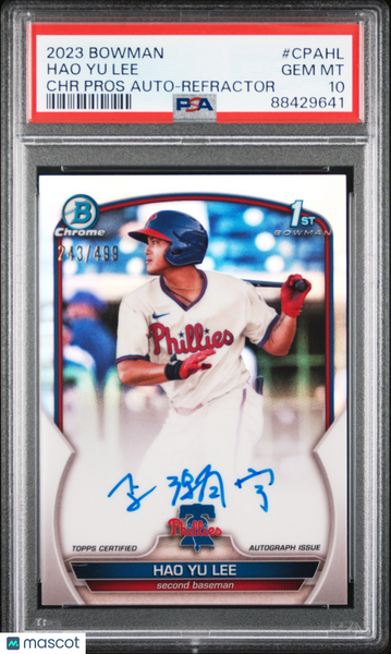Hao Yu Lee - 2023 Bowman Chrome Prospect Autographs Refractor PSA 10 243/499