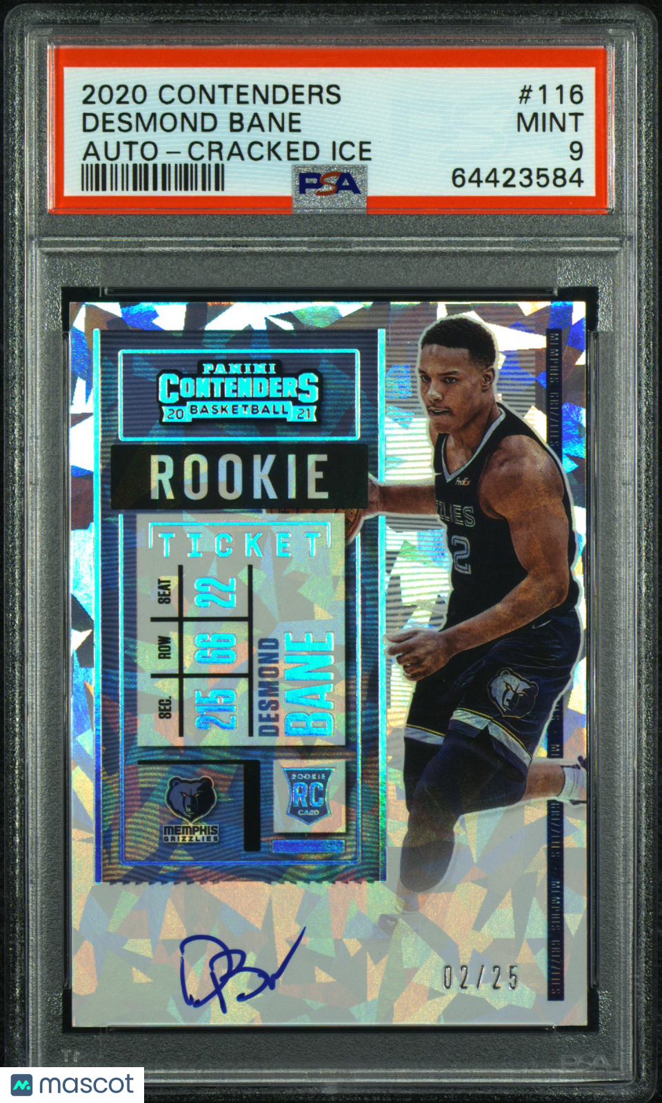 Desmond Bane - 2020 Panini Contenders Auto Cracked Ice PSA 9 02/25