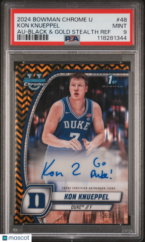 Kon Knueppel - 2024 Bowman Chrome University Au Black & Gold Stealth Ref PSA 9