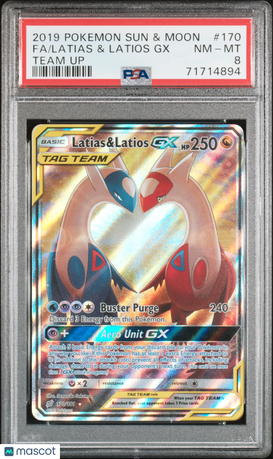 2019 Pokemon Sun & Moon Team Up Latias & Latios GX #170 Fa Team Up PSA 8