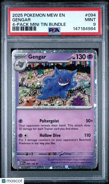 2025 Pokemon Mew EN-151 Gengar 4-Pack Mini Tin Bundle PSA 9 #094