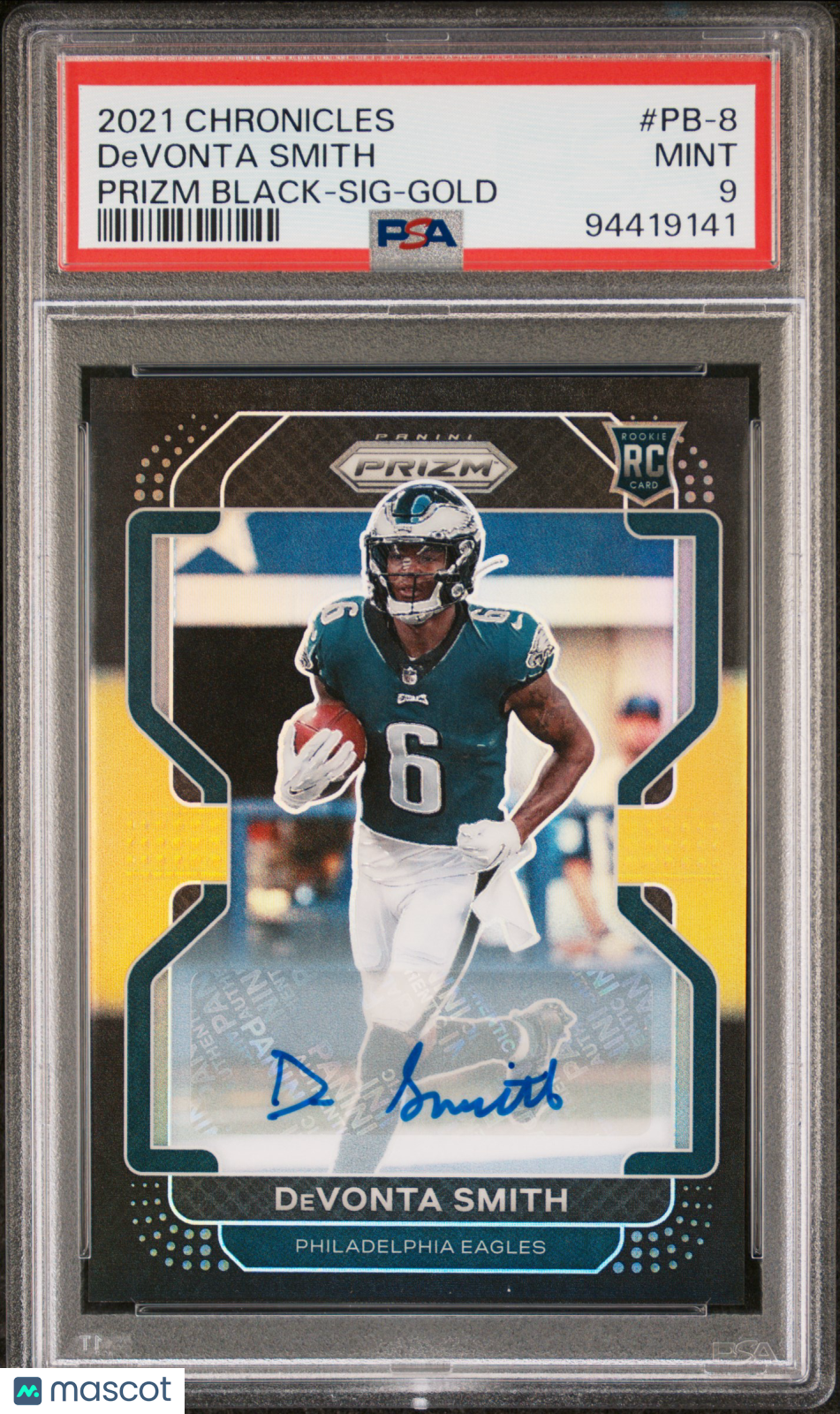 Devonta Smith - 2021 Panini Chronicles Prizm Black SIG Gold PSA 9 9/10