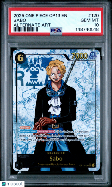 2025 One Piece Op13-Carrying On His Will Sabo Alternate Art PSA 10 #120
