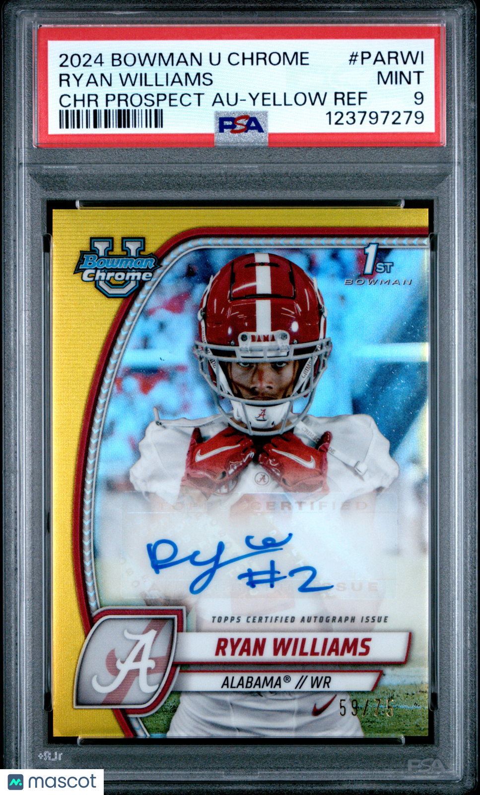 Ryan Williams - 2024 Bowman U Chrome Prospect Autographs Yellow Ref PSA 9 /75