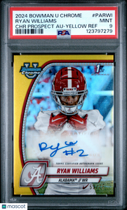 Ryan Williams - 2024 Bowman U Chrome Prospect Autographs Yellow Ref PSA 9 /75