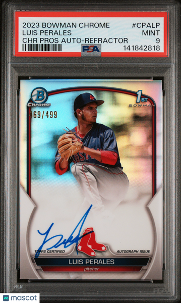 Luis Perales - 2023 Bowman Chrome Prospect Autographs Refractor PSA 9 469/499 69/499