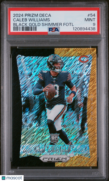 Caleb Williams - 2024 Panini Prizm Deca Black Gold Shimmer Fotl PSA 9 Rookie 8/8