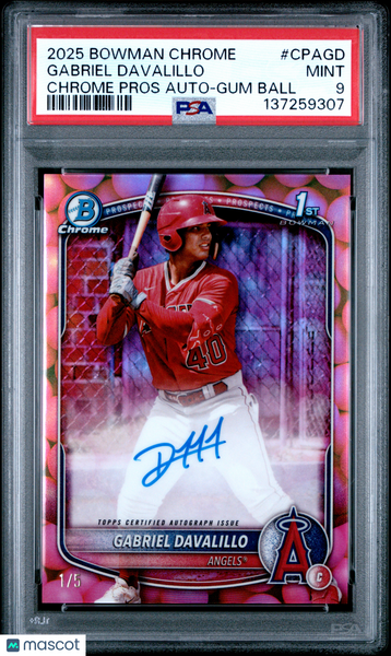 Gabriel Davalillo - 2025 Bowman Chrome Prospect Autographs Gum Ball PSA 9 1/5
