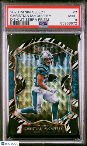 Christian Mccaffrey - 2020 Panini Select Die Cut Zebra Prizm PSA 9