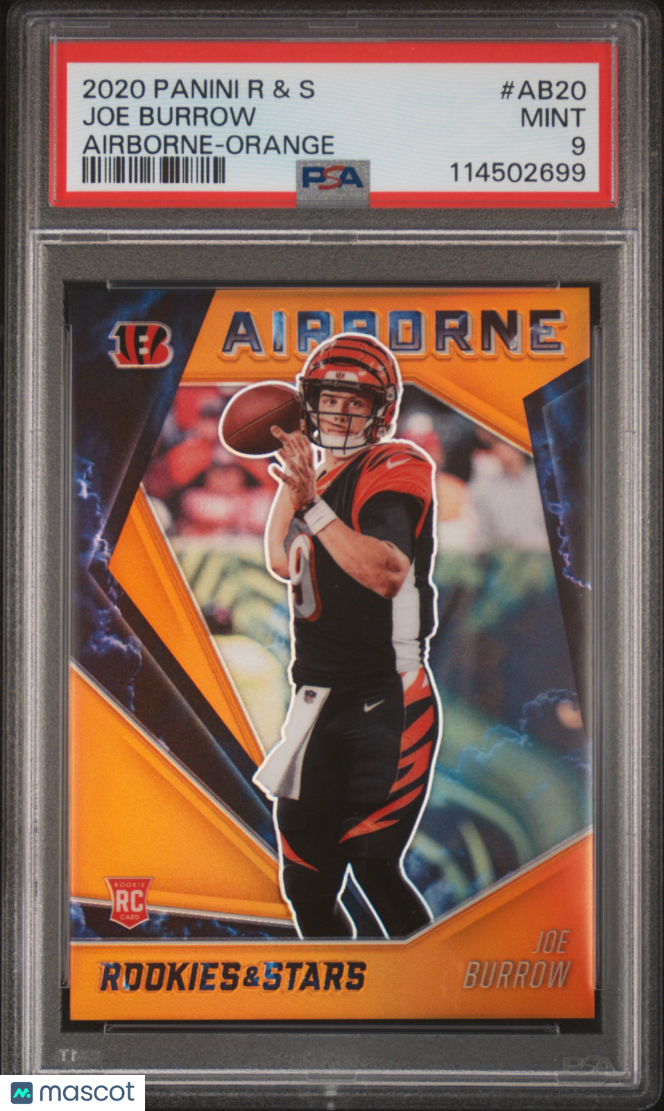 Joe Burrow - 2020 Panini Rookies & Stars Airborne Orange PSA 9 ebay 1/1 01/25