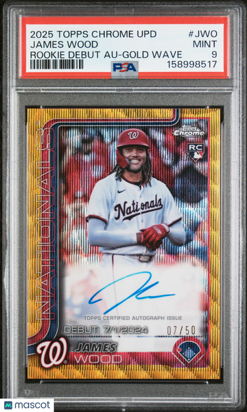 James Wood - 2025 Topps Chrome Update Rookie Debut Auto Gold Wave PSA 9 07/50