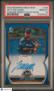 Jett Williams 2023 Bowman Mega Chrome Prospect Autographs Blue PSA 10 /150