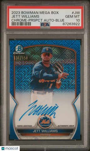 Jett Williams 2023 Bowman Mega Chrome Prospect Autographs Blue PSA 10 /150