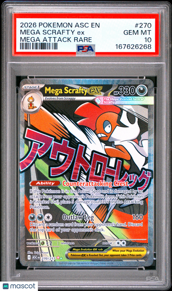 2026 Pokemon Asc EN-Ascended Heroes Mega Scrafty EX Mega Attack Rare PSA 10 #270