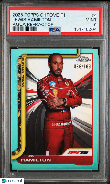 Lewis Hamilton - 2025 Topps Chrome Formula 1 Aqua Refractor PSA 9 086/199