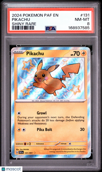 2024 Pokemon Paf EN-Paldean Fates Pikachu Shiny Rare PSA 8 #131