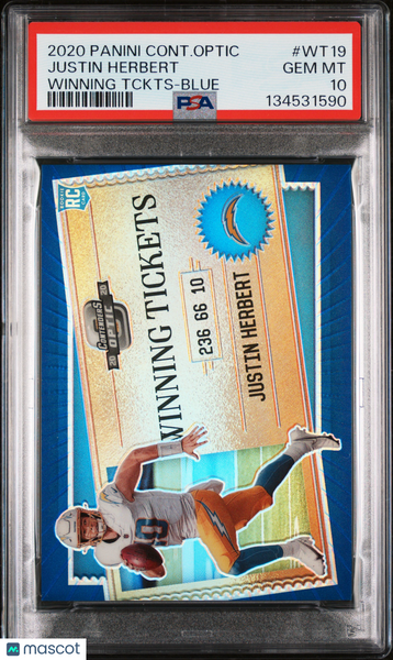 Justin Herbert - 2020 Contenders Optic Winning Tickets Blue Rookie 57/99 PSA 10