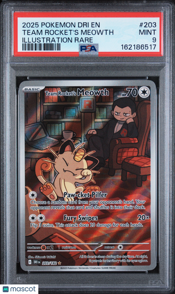 2025 Pokemon Dri EN-Destined Rivals Team Rocket's Meowth PSA 9 #203