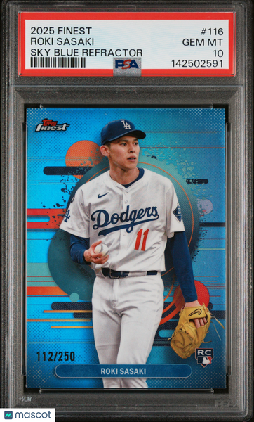 Roki Sasaki - 2025 Topps Finest Sky Blue Refractor Rookie PSA 10 112/250