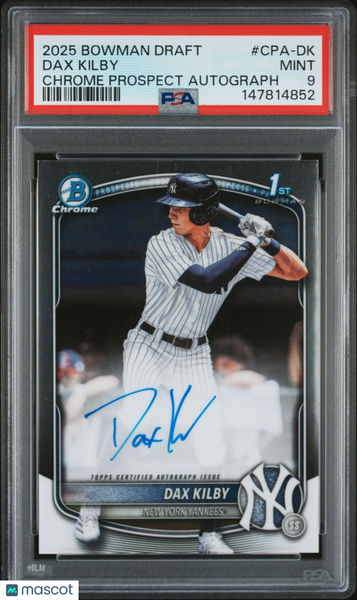 Dax Kilby - 2025 Bowman Draft Chrome Prospect Autographs PSA 9