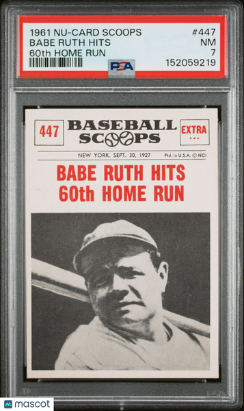 Babe Ruth Hits - 1961 Nu-Card Scoops 60th Home Run PSA 7