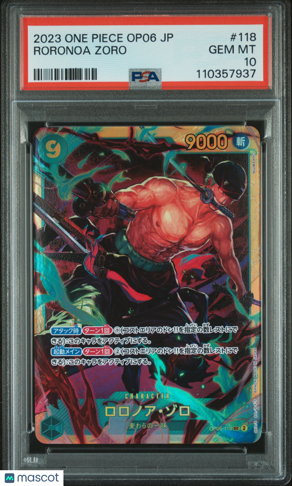 One Piece Japanese Op06-Wings Of The Captain Roronoa Zoro #118 Japanese PSA 10