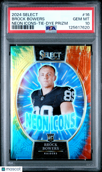 Brock Bowers - 2024 Panini Select Neon Icons Tie Dye Prizm PSA 10