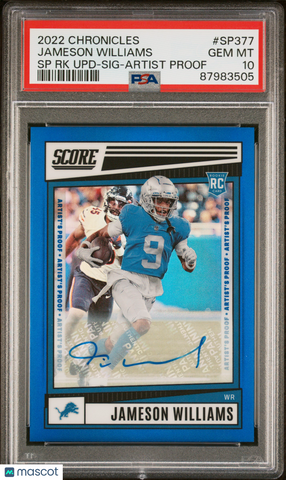 Jameson Williams - 2022 Panini Chronicles Score Rookies Update AUTO PSA 10