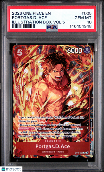 2026 One Piece Promos Portgas D. Ace Illustration Box Vol.5 PSA 10 #005