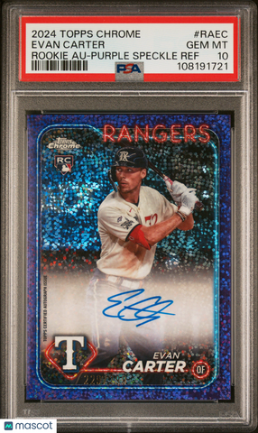 Evan Carter - 2024 Topps Chrome Rookie Autographs Purple Speckle Ref PSA 10 /299