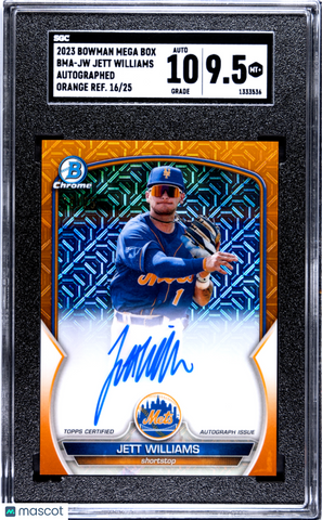 Jett Williams - 2023 Bowman Mega Box Autograph Orange Refractor SGC 9.5 /25
