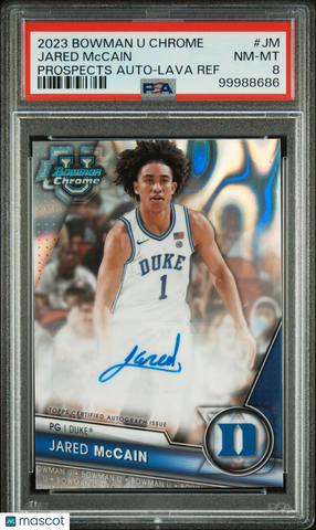 Jared Mccain - 2023 Bowman University Chrome Prospects Autographs Lava Ref PSA 8