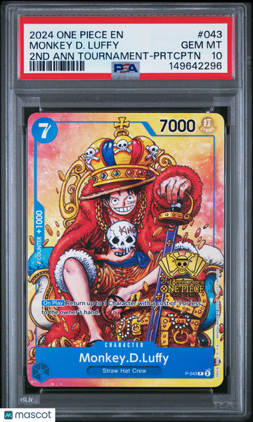 2024 One Piece Promos Monkey D. Luffy 2ND Ann Tournament-Prtcptn PSA 10 #043
