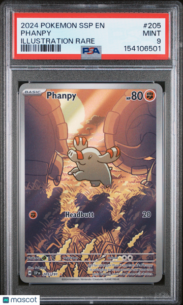 2024 Pokemon SSP EN-Surging Sparks Phanpy Illustration Rare PSA 9 #205