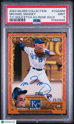 Michael Massey - 2023 Topps Gilded Topps Chrome Gold Etch Auto Rose PSA 9 23/25