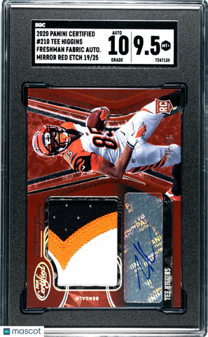 Tee Higgins - 2020 Panini Certified Freshman Fabric Auto Mirror Red Etch SGC 9.5