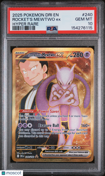 2025 Pokemon Dri EN-Destined Rivals Rocket's Mewtwo EX Hyper Rare PSA 10 #240
