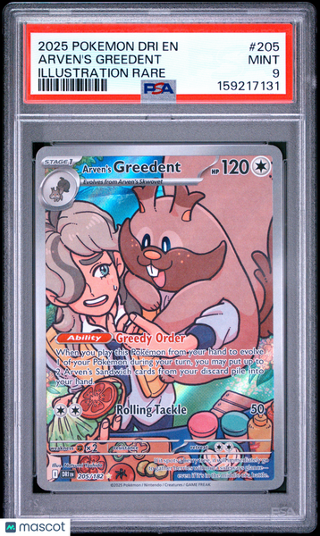 2025 Pokemon Dri EN-Destined Rivals Arven's Greedent Illustration Rare PSA 9 #205