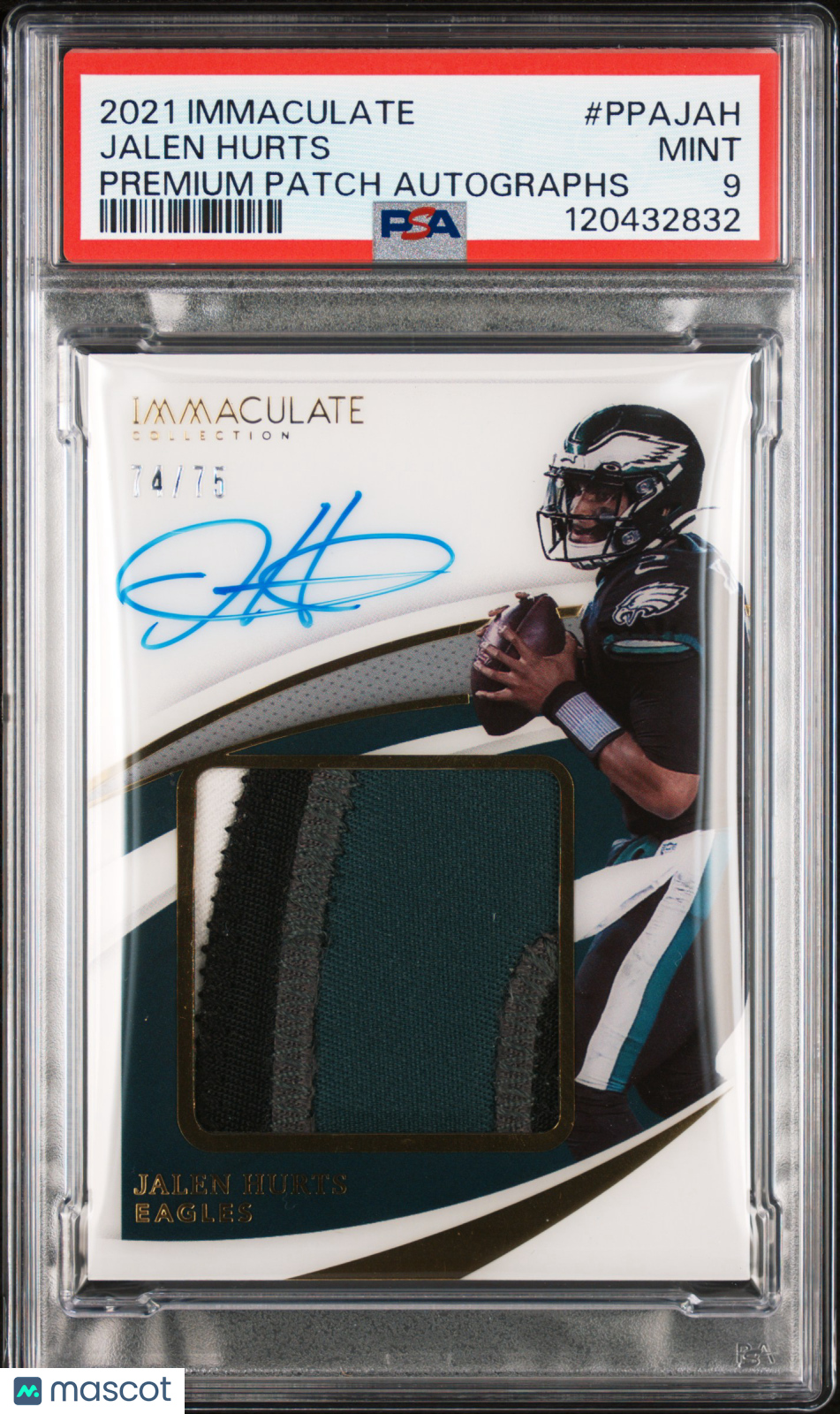 Jalen Hurts - 2021 Panini Immaculate Premium Patch Autographs PSA 9 74/75