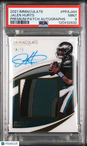 Jalen Hurts - 2021 Panini Immaculate Premium Patch Autographs PSA 9 74/75