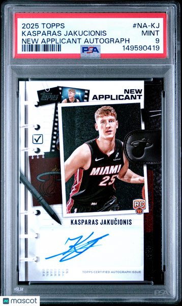 Kasparas Jakucionis - 2025 Topps New Applicant Autographs PSA 9