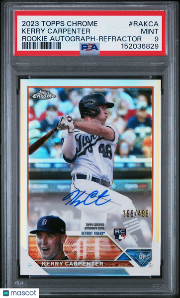 Kerry Carpenter - 2023 Topps Chrome Rookie Autograph Refractor PSA 9 196/499