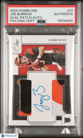 Joe Burrow - 2020 Panini One Dual Patch Autograph PSA A